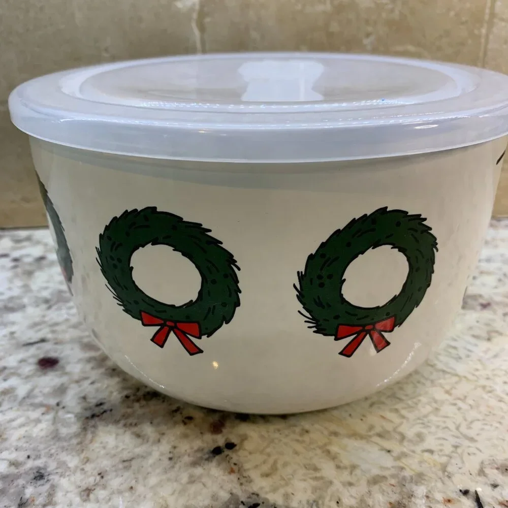 Rae Dunn JOY Holiday Ceramic Food Storage Container With Vented Plastic Lid